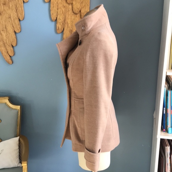 H&M tan button up peacoat size 0 neutral trendy closet staple office career - Picture 5 of 13